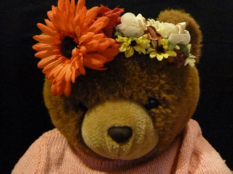 Floral headband, teddy bear