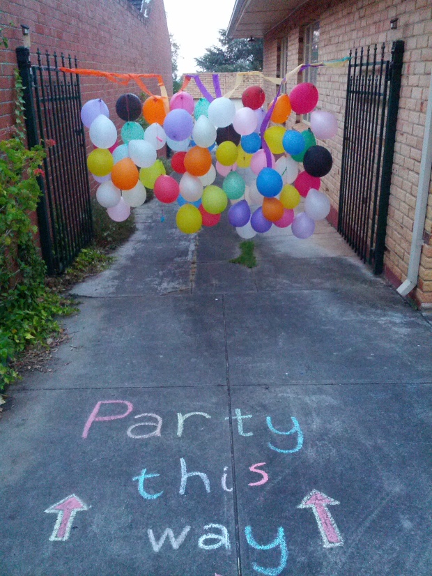 Balloons and chalk party decorations
